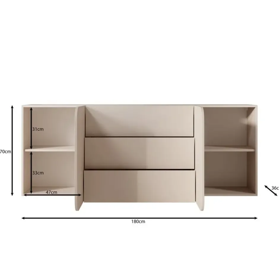 Meubella - Renalto - Dressoir - Beige - 180x36x70 cm