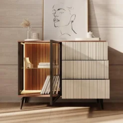 Meubella - Riverhead - Dressoir - Beige/Eiken - 103x39x80 cm