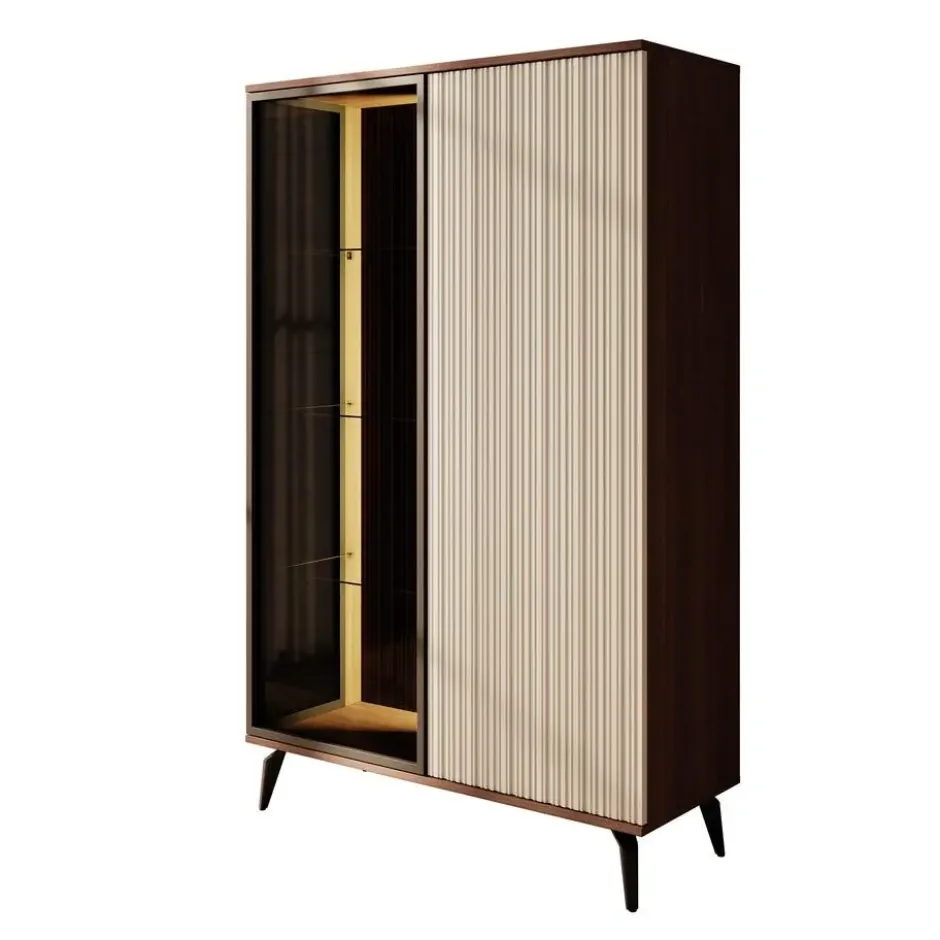 Meubella - Riverhead - Vitrinekast - Beige/Eiken - 103x39x162 cm