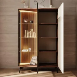 Meubella - Riverhead - Vitrinekast - Beige/Eiken - 103x39x162 cm