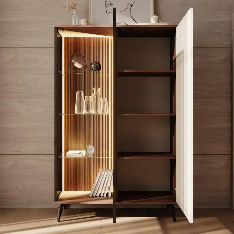 Meubella - Riverhead - Vitrinekast - Beige/Eiken - 103x39x162 cm