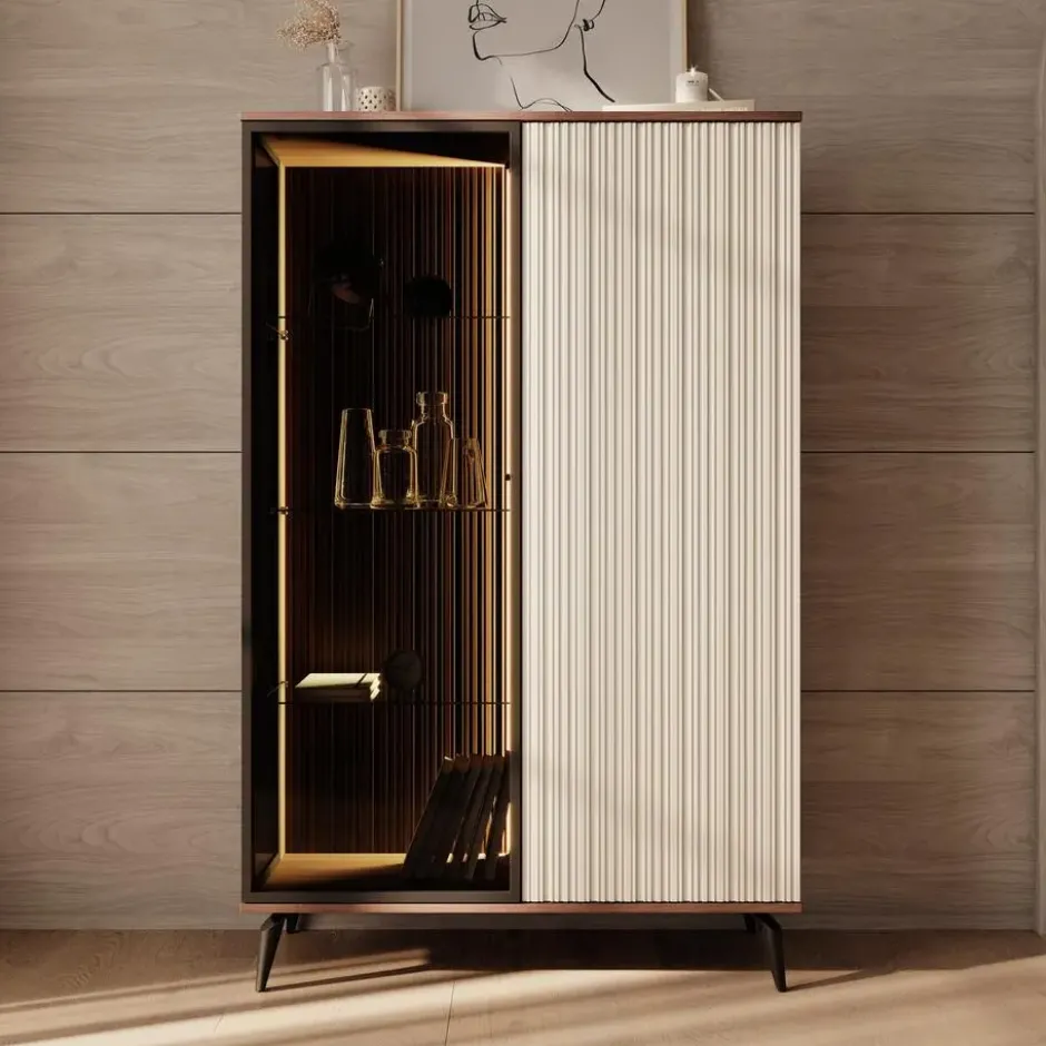 Meubella - Riverhead - Vitrinekast - Beige/Eiken - 103x39x162 cm