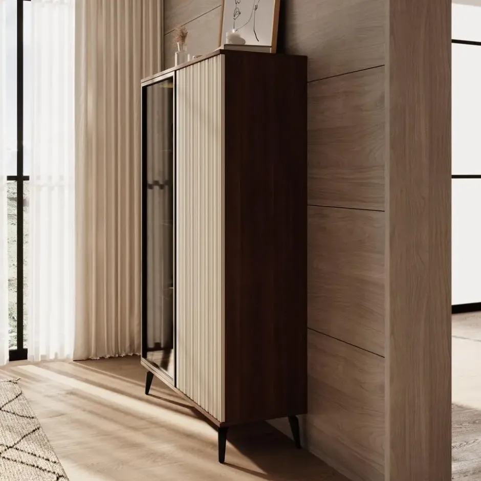 Meubella - Riverhead - Vitrinekast - Beige/Eiken - 103x39x162 cm