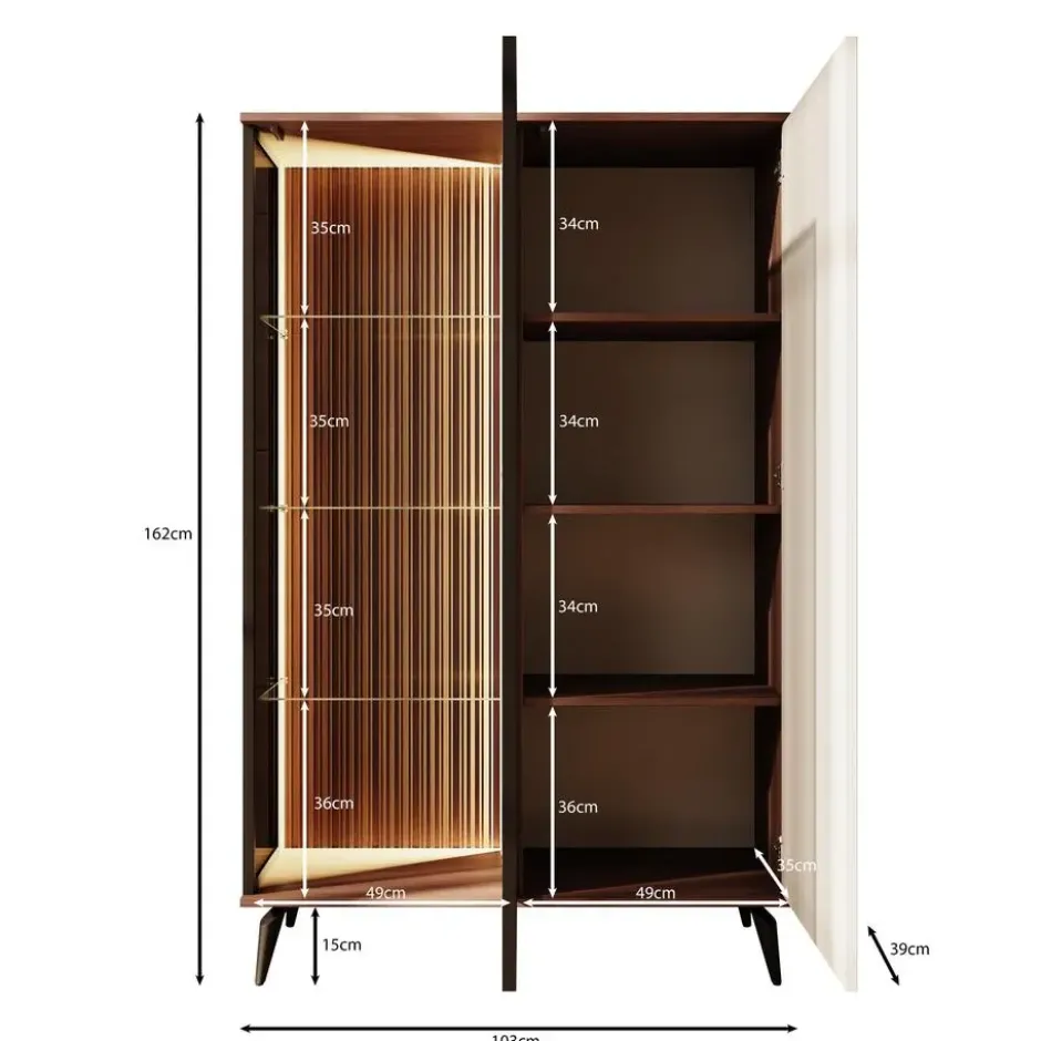 Meubella - Riverhead - Vitrinekast - Beige/Eiken - 103x39x162 cm