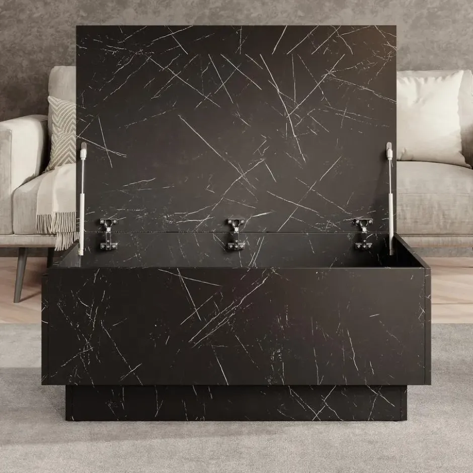Meubella - Salontafel Micha - Zwart marmerlook - 90 cm