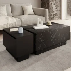 Meubella - Salontafel Micha - Zwart marmerlook - 90 cm