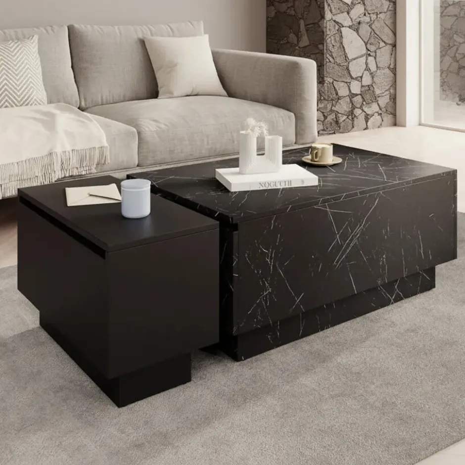 Meubella - Salontafel Micha - Zwart marmerlook - 90 cm