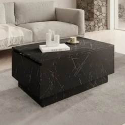 Meubella - Salontafel Micha - Zwart marmerlook - 90 cm