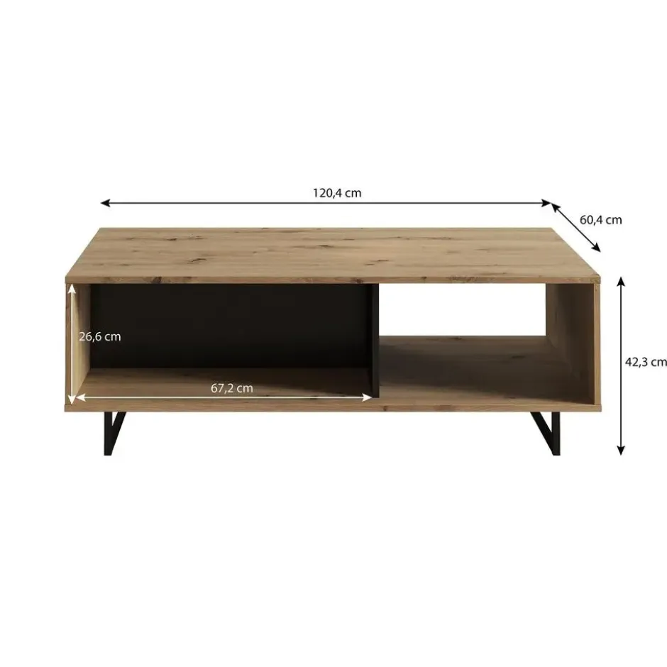 Meubella - Salontafel Saturn - Eiken - Zwart - 121 cm