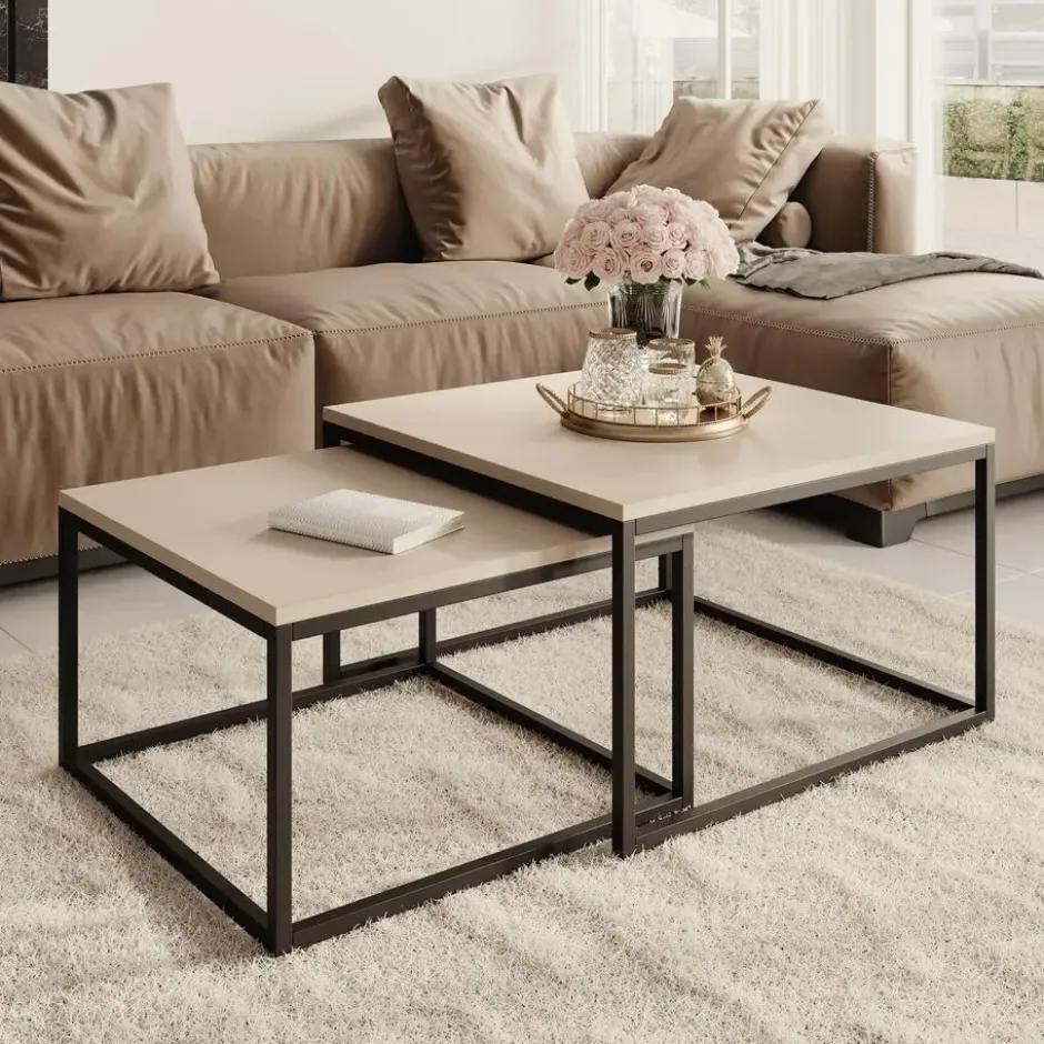 Meubella - Salontafel Styler - Beige - set van 2