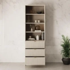 Meubella - Tavares - Boekenkast - Beige - 60x40x180 cm