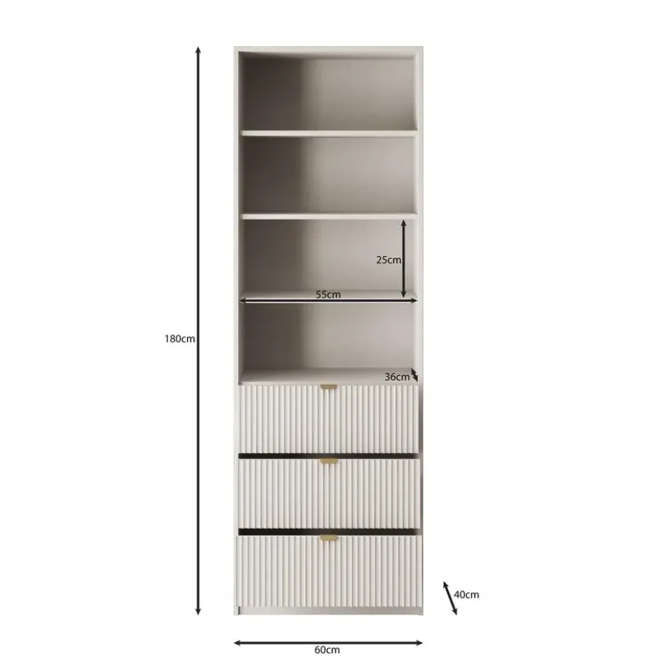 Meubella - Tavares - Boekenkast - Beige - 60x40x180 cm