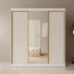 Meubella - Tavares - Kledingkast 3 schuifdeuren - Wit - 200x60x216 cm