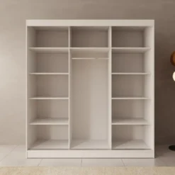Meubella - Tavares - Kledingkast 3 schuifdeuren - Wit - 200x60x216 cm