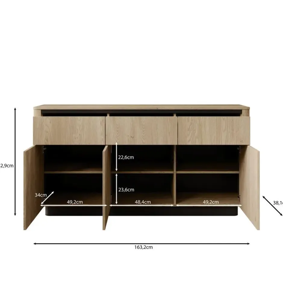 Meubella - Taywan - Dressoir - Eiken - 163x38x83 cm