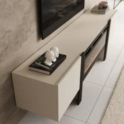 Meubella - Torevia - TV-Meubel met sfeerhaard - Beige - 200x41x58 cm