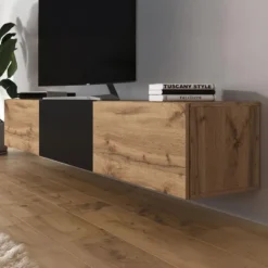 Meubella - TV-Meubel Bonzo - Eiken - Zwart - 180 cm