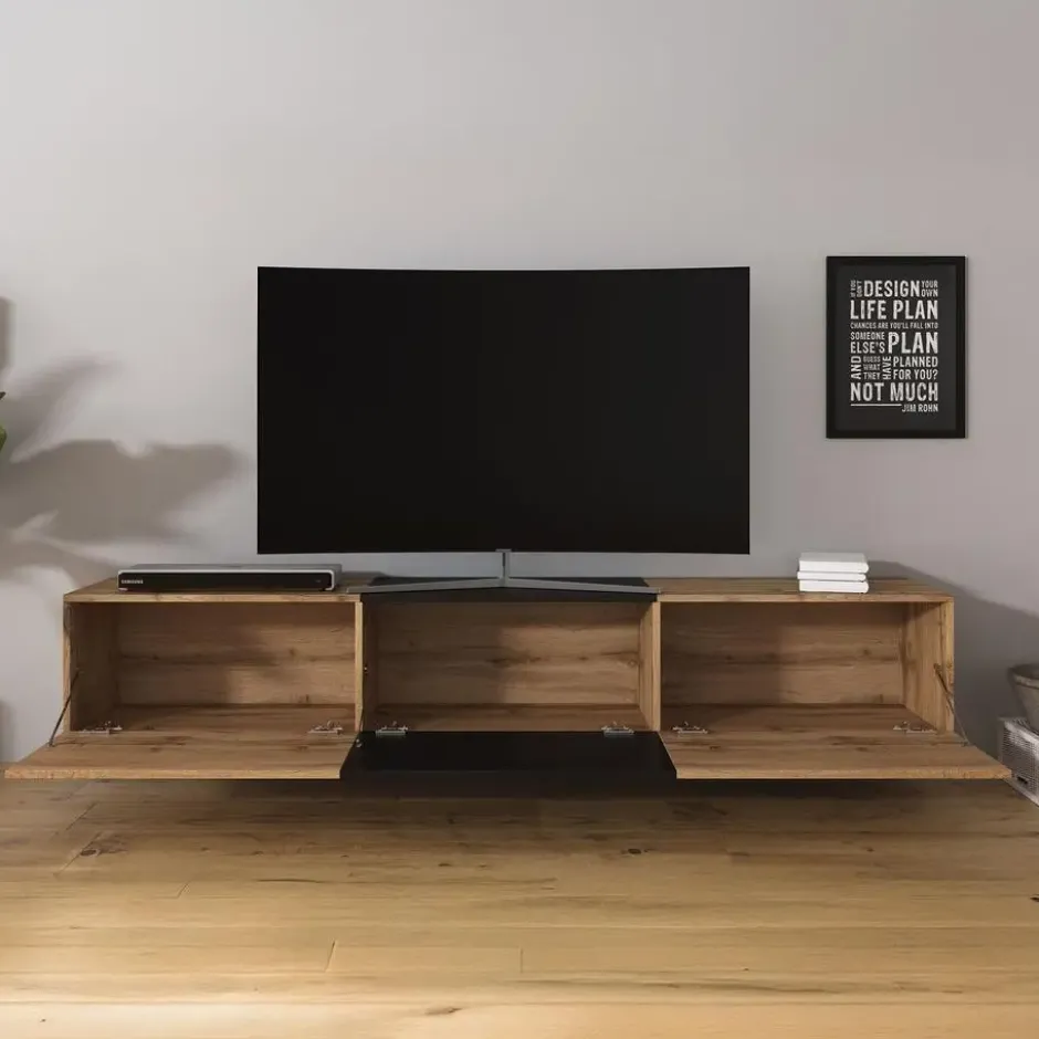 Meubella - TV-Meubel Bonzo - Eiken - Zwart - 180 cm