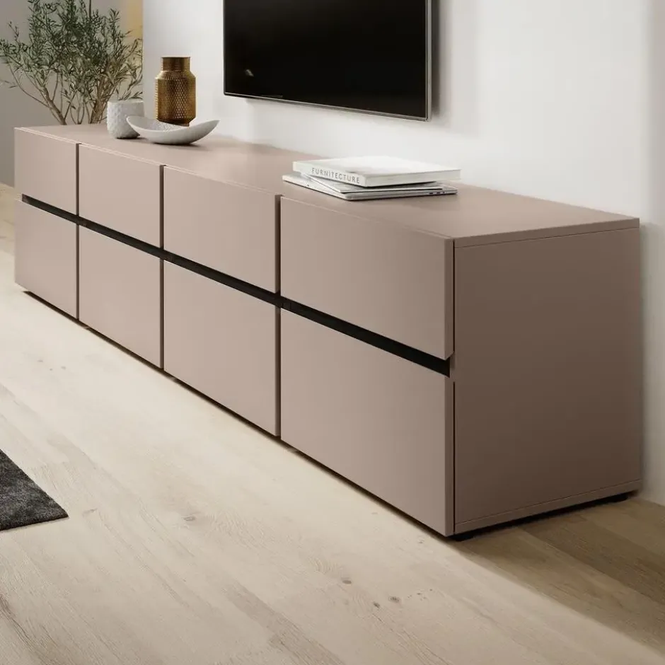 Meubella - TV-Meubel Cainan - Beige - Zwart - 225 cm