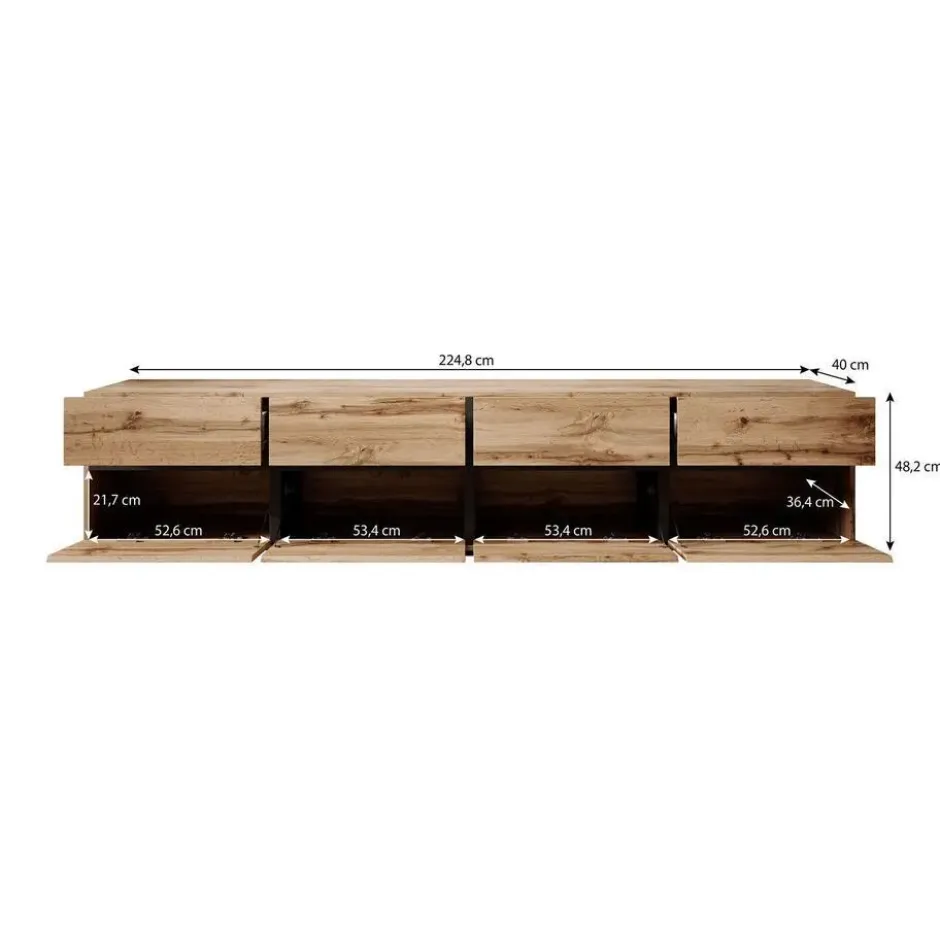Meubella - TV-Meubel Cainan - Beige - Zwart - 225 cm