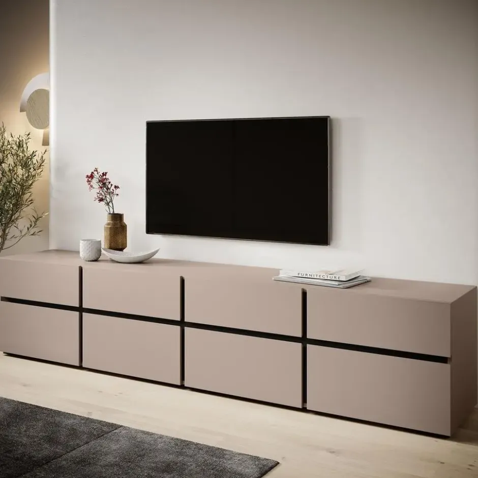 Meubella - TV-Meubel Cainan - Beige - Zwart - 225 cm
