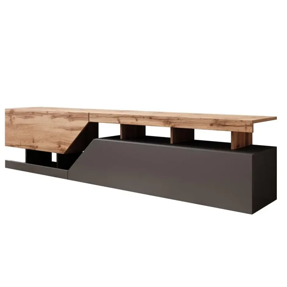 Meubella - TV-Meubel Canberra - Eiken - Antraciet - 200 cm