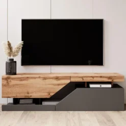 Meubella - TV-Meubel Canberra - Eiken - Antraciet - 160 cm