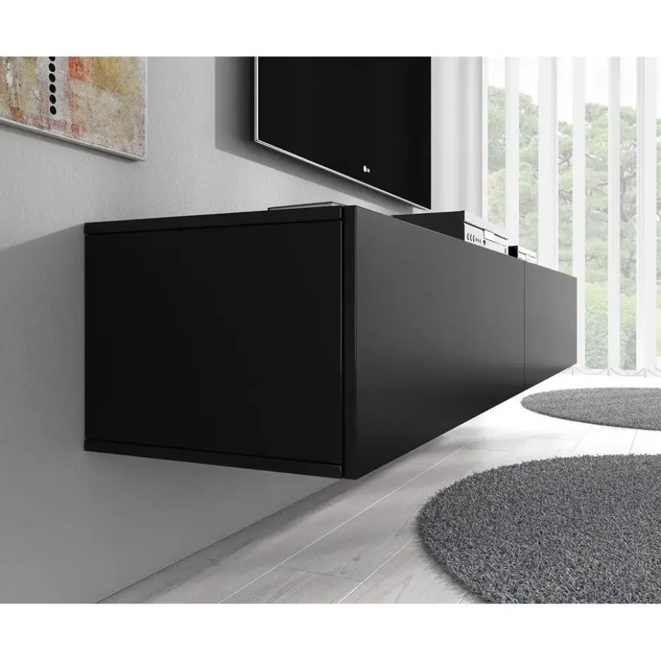 Meubella - TV-Meubel Flame XL - Mat Zwart - 180 cm