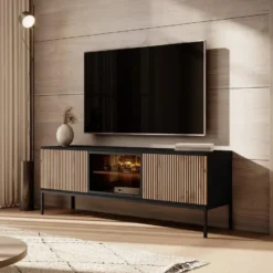Meubella - TV-Meubel Legend - Mat zwart - Eiken - 154 cm