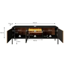 Meubella - TV-Meubel Legend - Mat zwart - Eiken - 154 cm