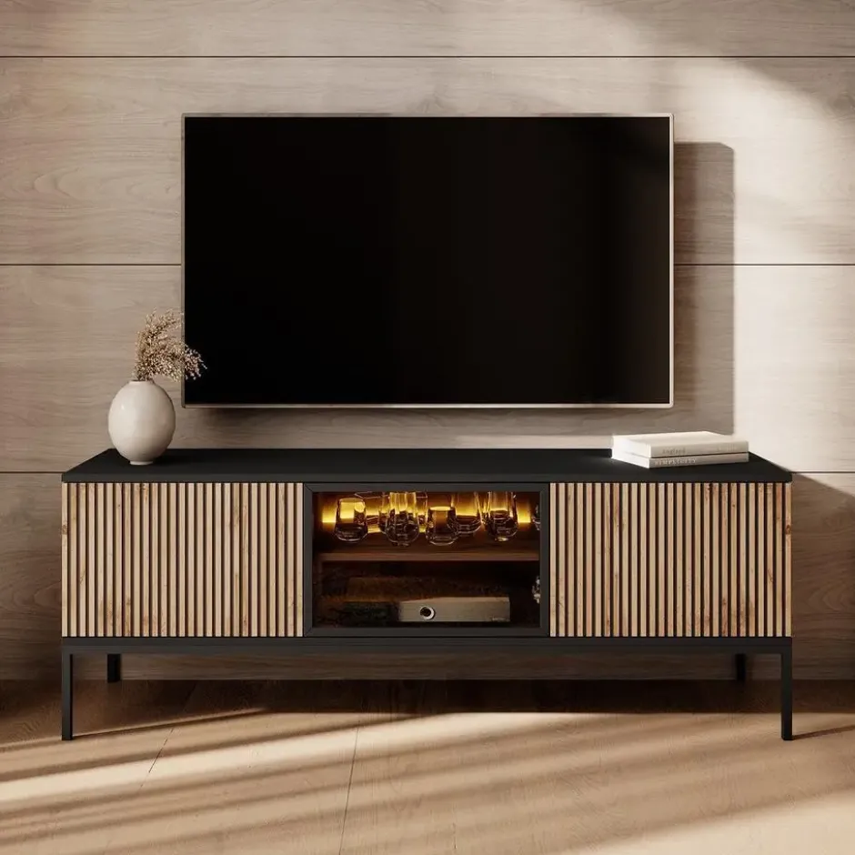 Meubella - TV-Meubel Legend - Mat zwart - Eiken - 154 cm