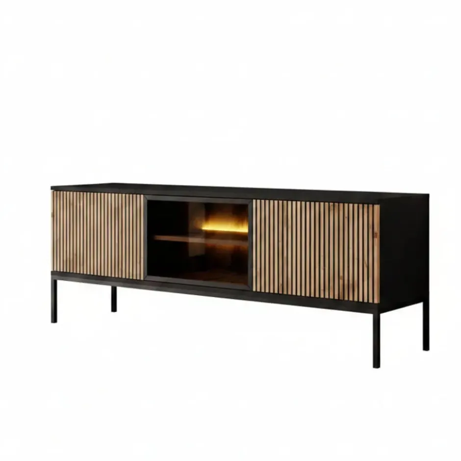 Meubella - TV-Meubel Legend - Mat zwart - Eiken - 154 cm
