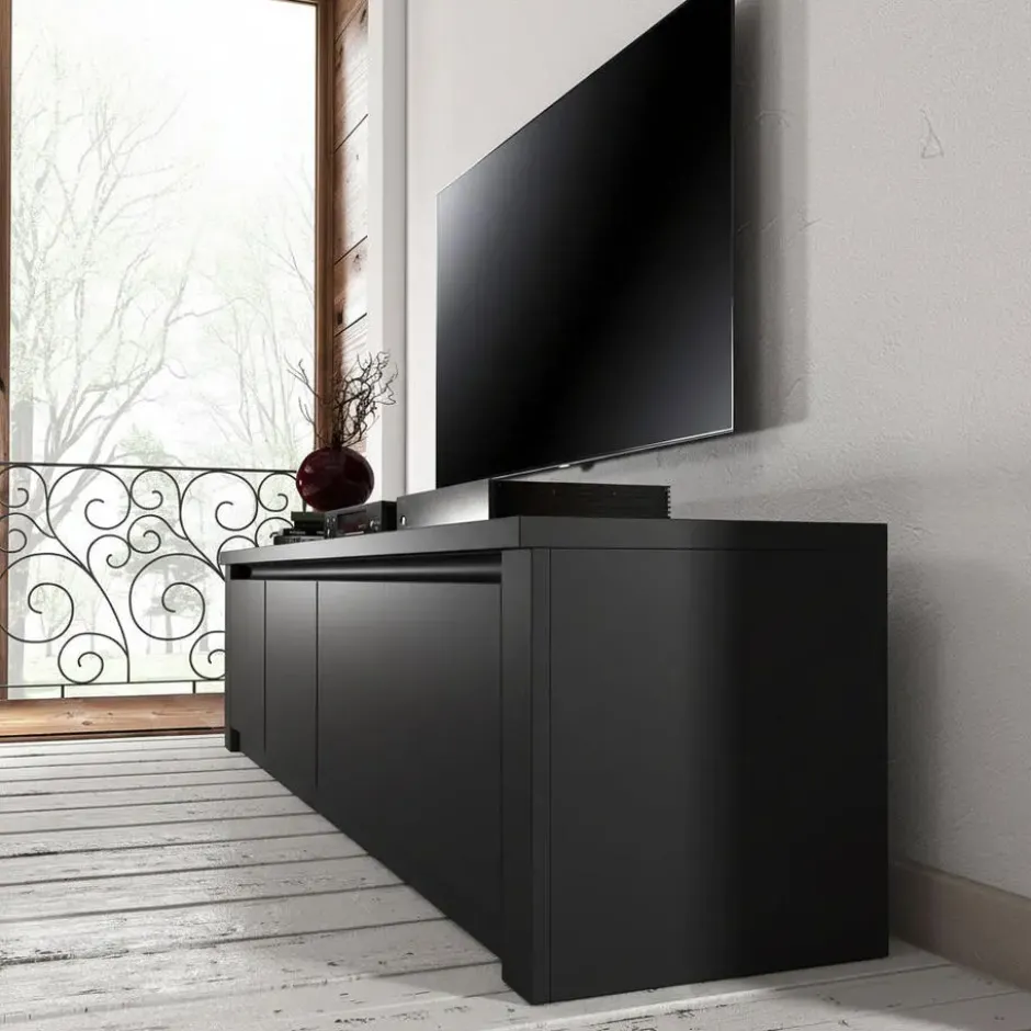 Meubella - TV-Meubel Monaco - Mat Zwart - 4 deuren - 170 cm