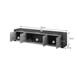 Meubella - TV-Meubel Monaco - Mat Zwart - 4 deuren - 170 cm