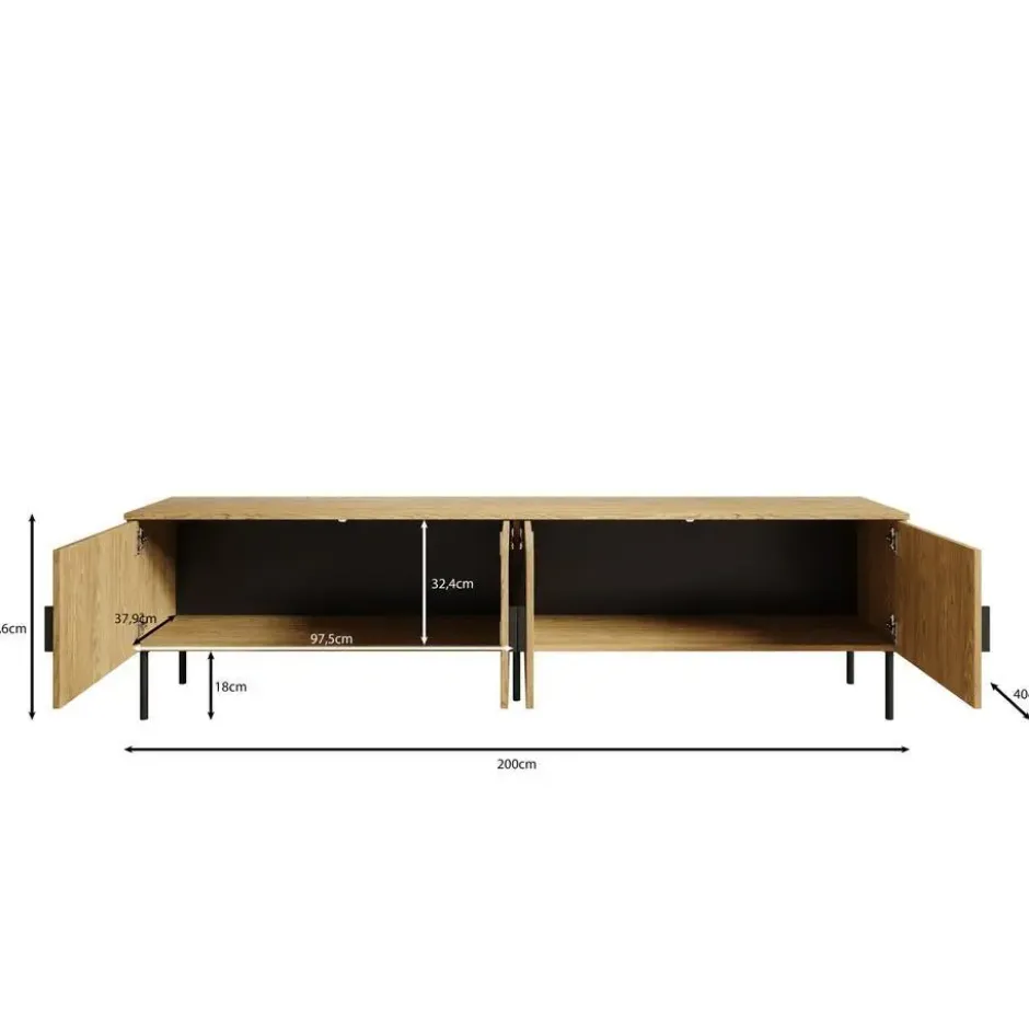 Meubella - TV-Meubel Monor - Zwart eiken - 200 cm