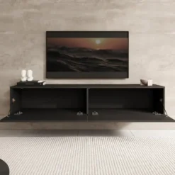 Meubella - TV-Meubel Palm - Mat zwart - 160 cm