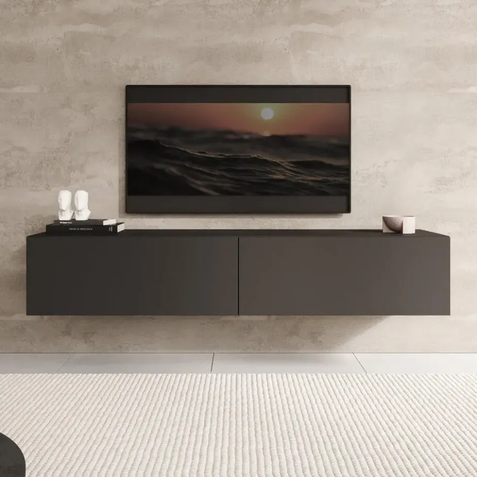Meubella - TV-Meubel Palm - Mat zwart - 160 cm