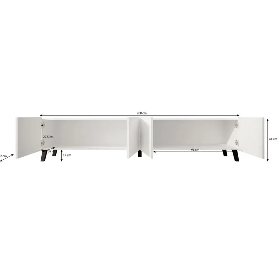 Meubella - TV-Meubel Pepinos 2 - Mat zwart - 200 cm