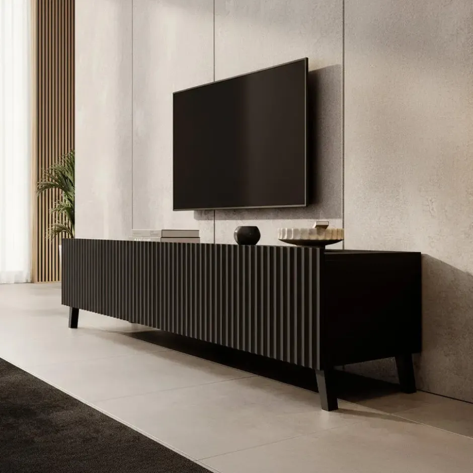 Meubella - TV-Meubel Pepinos 2 - Mat zwart - 200 cm