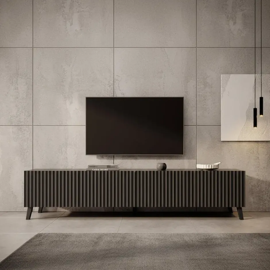 Meubella - TV-Meubel Pepinos 2 - Mat zwart - 200 cm