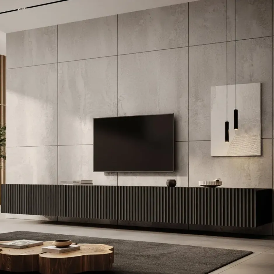 Meubella - TV-Meubel Pepinos - Mat zwart - 300 cm