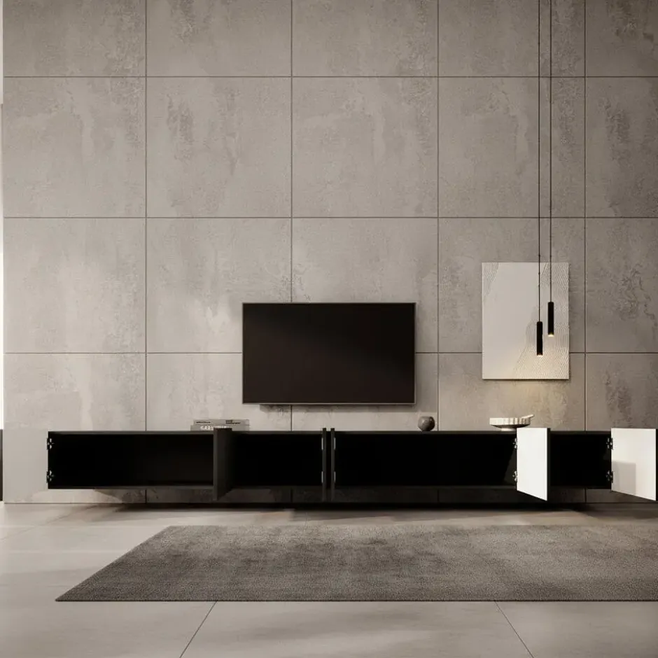 Meubella - TV-Meubel Pepinos - Mat zwart - 300 cm