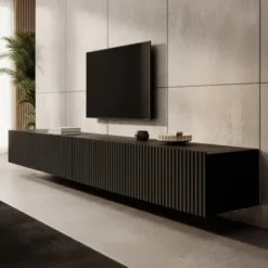 Meubella - TV-Meubel Pepinos - Mat zwart - 300 cm