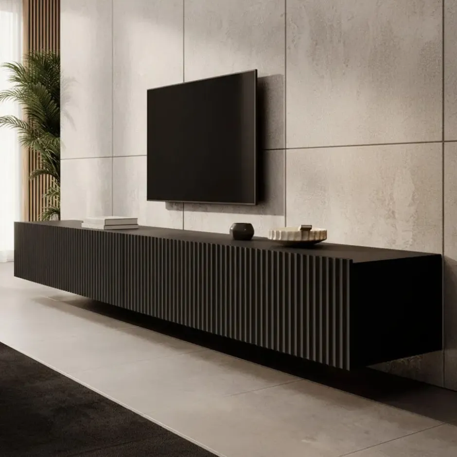 Meubella - TV-Meubel Pepinos - Mat zwart - 300 cm