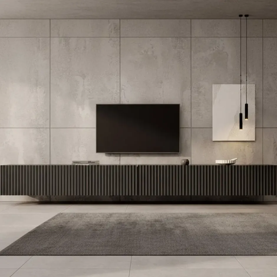 Meubella - TV-Meubel Pepinos - Mat zwart - 300 cm