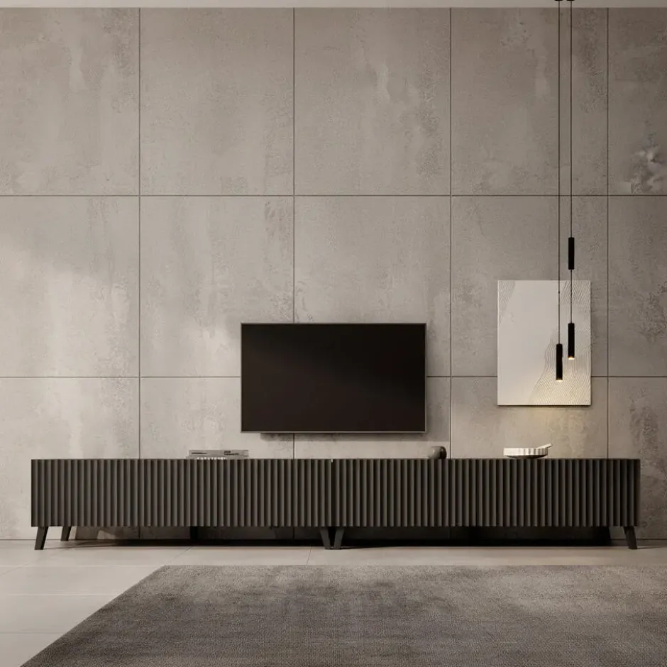 Meubella - TV-Meubel Pepinos 2 - Mat zwart - 300 cm