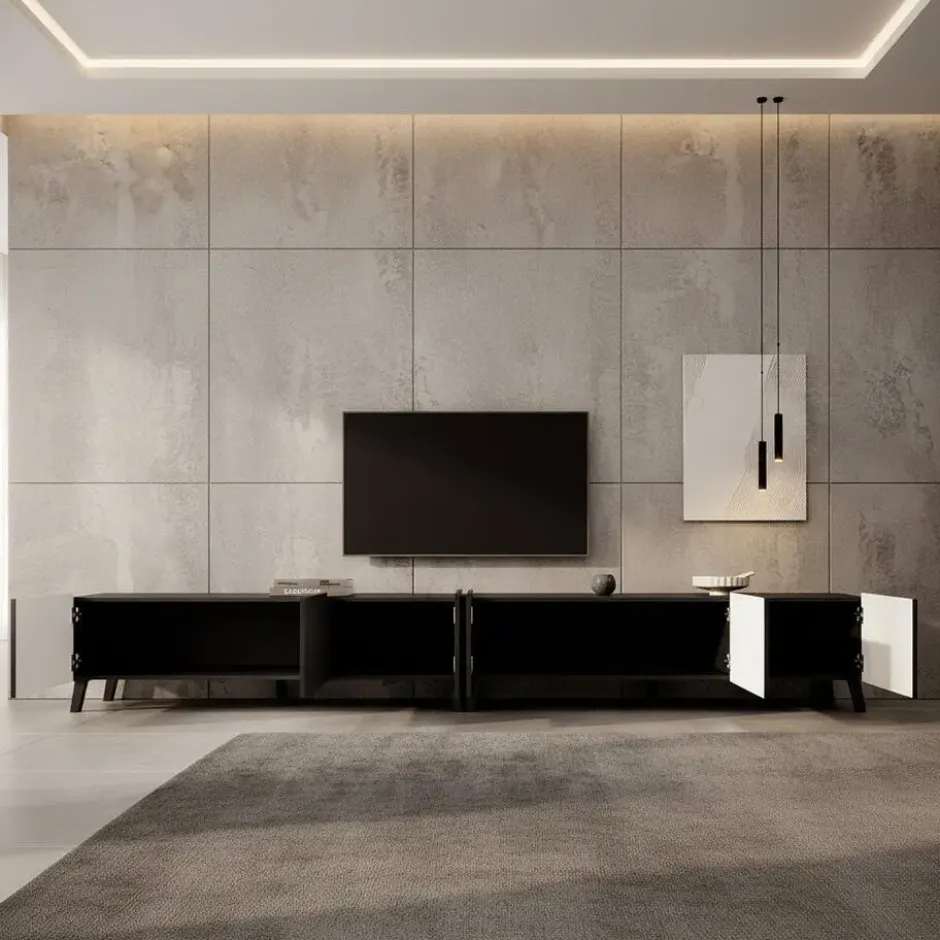 Meubella - TV-Meubel Pepinos 2 - Mat zwart - 300 cm