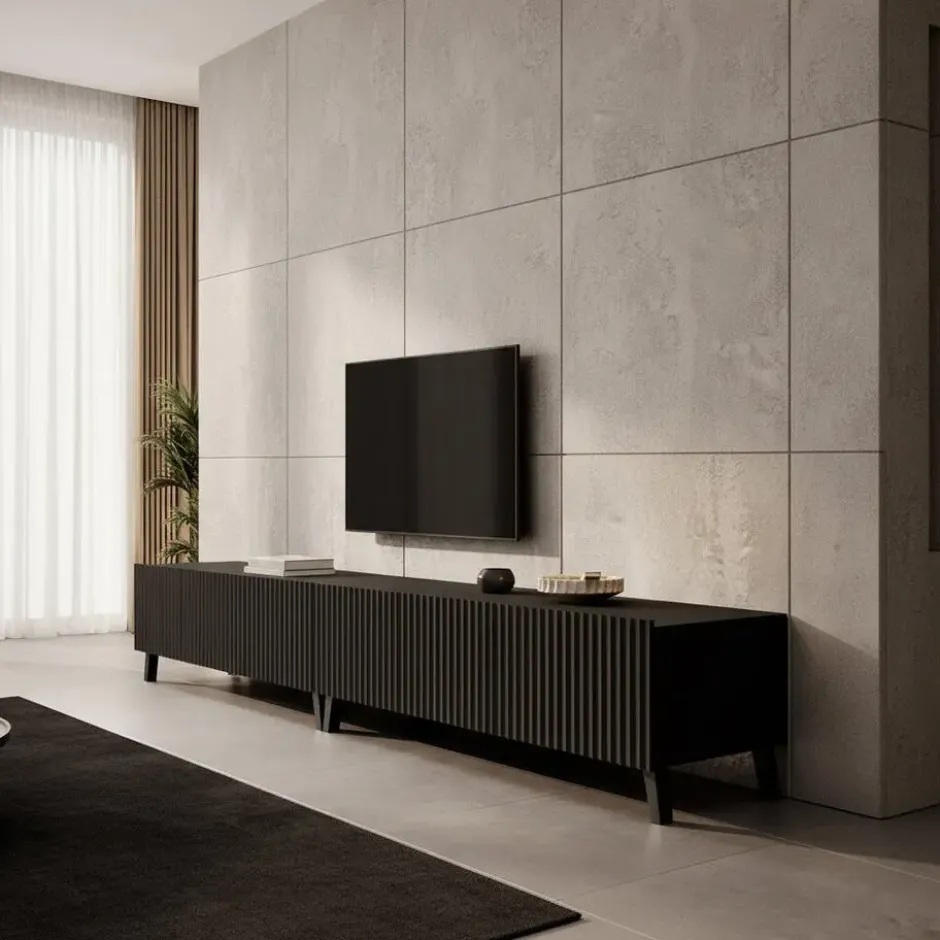 Meubella - TV-Meubel Pepinos 2 - Mat zwart - 300 cm