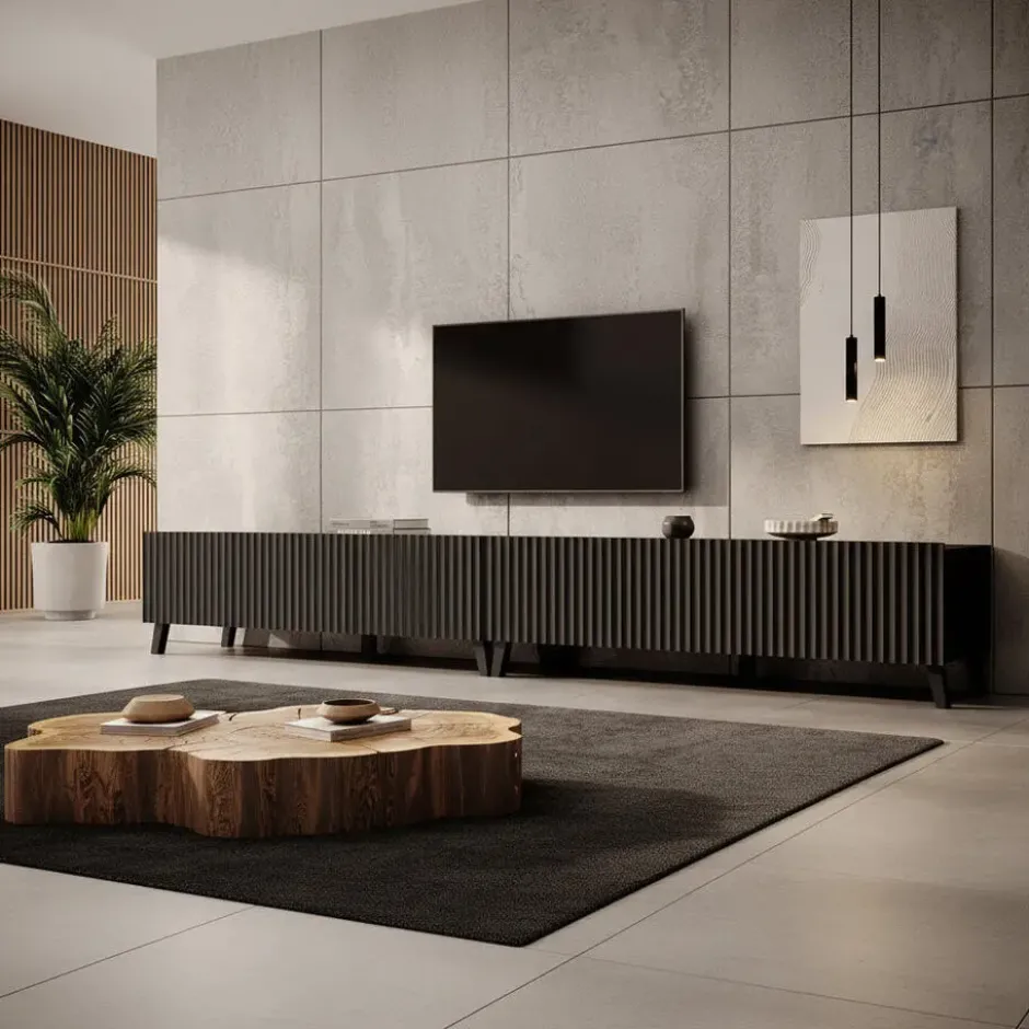 Meubella - TV-Meubel Pepinos 2 - Mat zwart - 300 cm