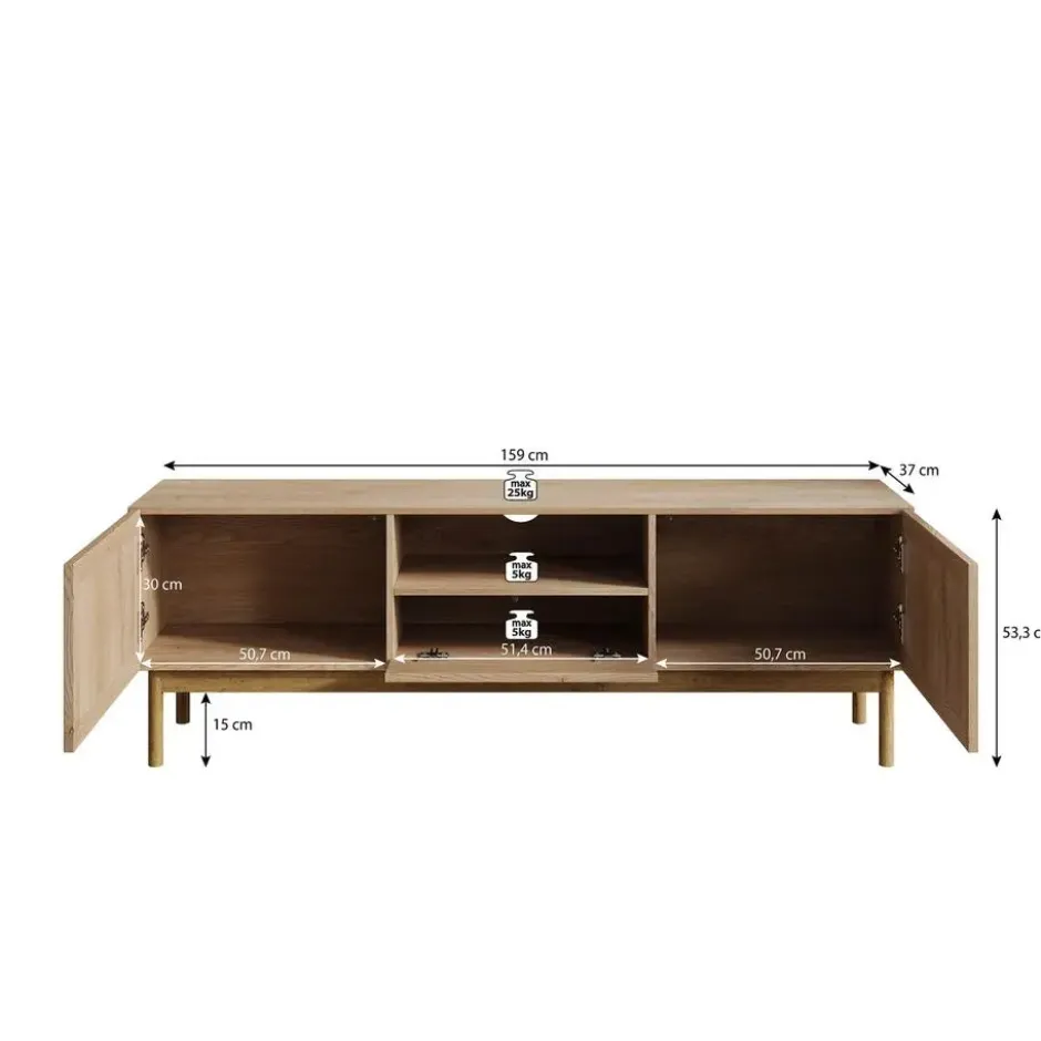 Meubella - TV-Meubel Storm - Eiken - 159 cm